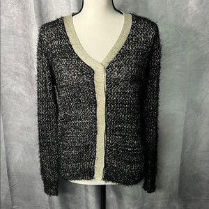 Sioni Black & Gold Metallic Eyelash Knit V-Neck
Cardigan Sweater - MED
